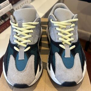 Yeezy Gray and Blue Sneakers Modern Design